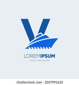 Letter V Ship Logo Design Vector Icon Graphic Illustration Emblem Background Template