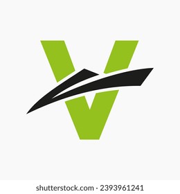 Letter V Shipping Logo Sailboat Symbol. Nautical Ship Sailing Boat Icon