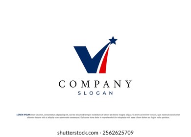 letter v shooting star usa american flag logo