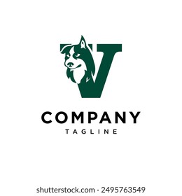 Letter V Siberian Husky Dog Logo