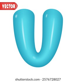 letter V. letter sign blue color. Realistic 3d design Glossy letters in cartoon balloon style. Isolated on white background. vector illustration