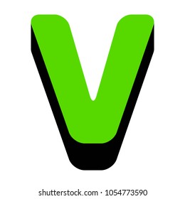 Letter V sign design template element. Vector. Green 3d icon with black side on white background. Isolated.