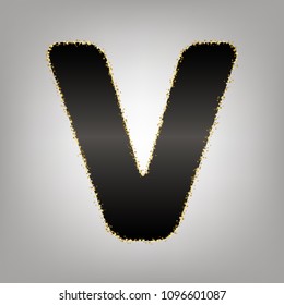 Letter V sign design template element. Vector. Blackish icon with golden stars at grayish background.