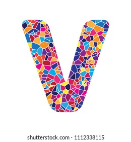 Letter V sign design template element. Vector. Stained glass icon on white background. Colorful polygons. Isolated.
