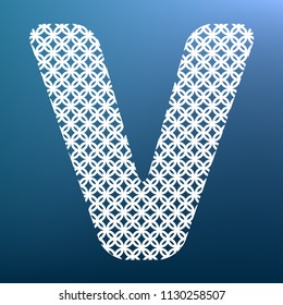 Letter V sign design template element. Vector. White textured icon at lapis lazuli gradient background.