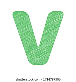 Letter V sign design template element. Green scribble Icon with solid contour on white background. Illustration.