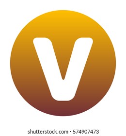 Letter V sign design template element. White icon in circle with golden gradient as background. Isolated.