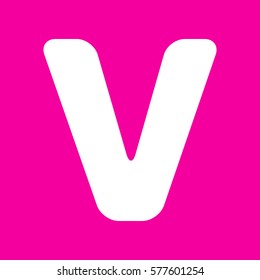 Letter V sign design template element. White icon at magenta background.