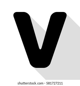 Letter V sign design template element. Black icon with flat style shadow path.