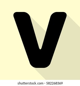 Letter V sign design template element. Black icon with flat style shadow path on cream background.
