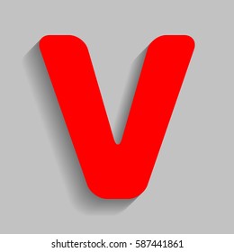 Letter V sign design template element. Vector. Red icon with soft shadow on gray background.