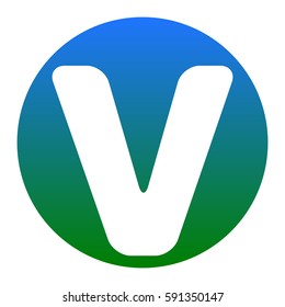 Letter V sign design template element. Vector. White icon in bluish circle on white background. Isolated.