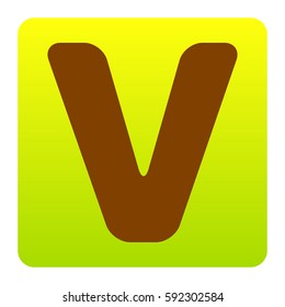 Letter V sign design template element. Vector. Brown icon at green-yellow gradient square with rounded corners on white background. Isolated.