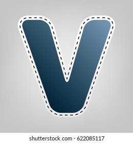 Letter V sign design template element. Vector. Blue icon with outline for cutting out at gray background.