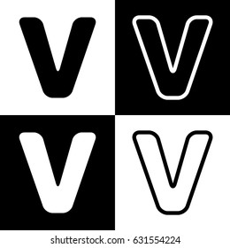 Letter V sign design template element. Vector. Black and white icons and line icon on chess board.