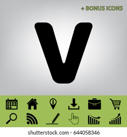 Letter V sign design template element. Vector. Black icon at gray background with bonus icons