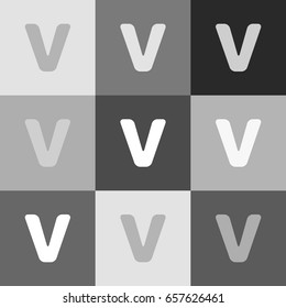 Letter V sign design template element. Vector. Grayscale version of Popart-style icon.