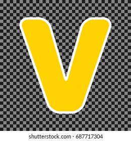 Letter V sign design template element. Vector. Yellow icon with white contour on dark transparent background.