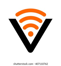 letter V and signal symbol. logo vector.