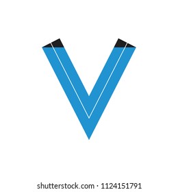 letter v simple geometric blue logo vector