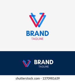 Letter V Simple Line Logo template element symbol in red and blue color