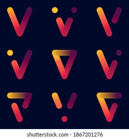 Letter V simple logo vector set with gradient colour 