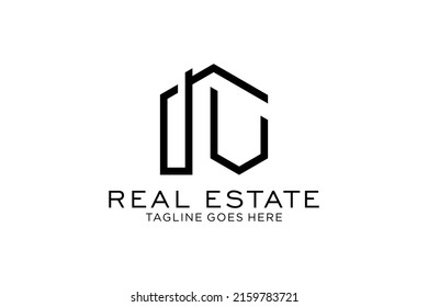 Carta V Diseño del logotipo de la arquitectura de construcción moderna y sencilla con rascacielos de arte lineal