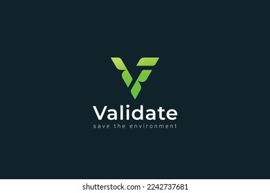 Letter V simple and unique modern green colour natural leafy logo