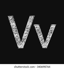 Letter V Sketch on black background