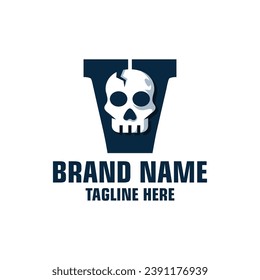 Letter V Skull Logo Design Template Inspiration, Vector Illustration.