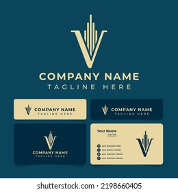 Letter V Skyscraper Logo, suitable for any real estate or construction company with V initial.