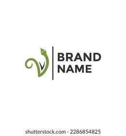 Plantilla de diseño de icono del logotipo de la serpiente de la carta v vector plano