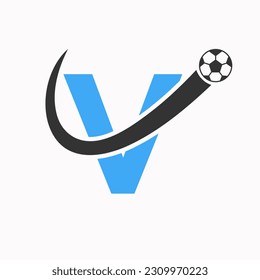 Letter V Soccer Logo. Football Logo Concept With Moving Football Icon