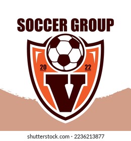Letter V soccer team logo design template, football team or club, Football logo with shield