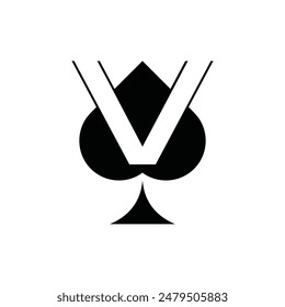 Letter V Spade Ace Simple Icon Design Template Logo