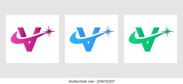 Plantilla de vectores de diseño de logotipo de chispa de carta V