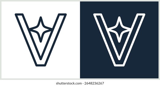 letra V faísca logotipo linha vetor minimalista