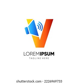 Letter V Speaker Logo Design Vector Icon Graphic Emblem Illustration Background Template