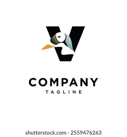 Letter V Spectacled Eider Logo Icon Vector