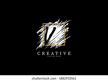 Letter V Splash Grange Logo Design, Texture Brush with a square grid.
