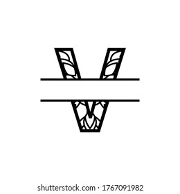 Letter V Split monogram mandala vector design template illustration
