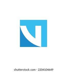 letter v square blue negative space logo vector 