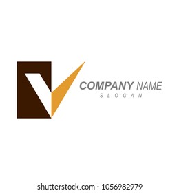 Letter V in Square Shape Logo, Checklist Symbol