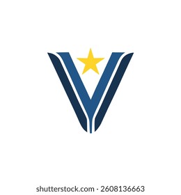 letter V with star logo vector illustration template design