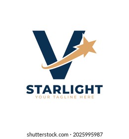 Letter V with Star Swoosh Logo Design. Suitable for Start up, Logistic, Business Logo Template