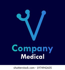 Letter v with stethoscope logo template illustration