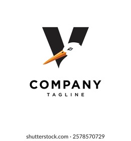 Letter V Stork Logo Icon Vector