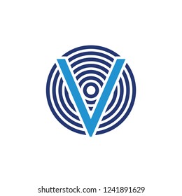 letter v stripes circle logo vector