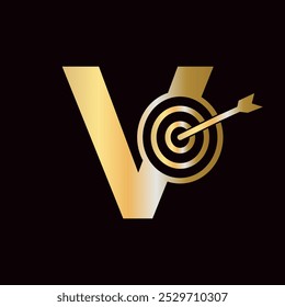 Letter V Success Logo Combine with Bow Target  Icon