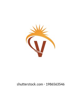 Letter V with sun ray icon logo design template illustration vector